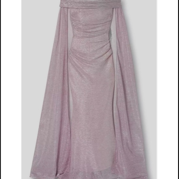$2750 Talbot Runhof Women's Pink Off-The-Shoulder Cape Metallic
 Size 10 - Picture 4 of 8